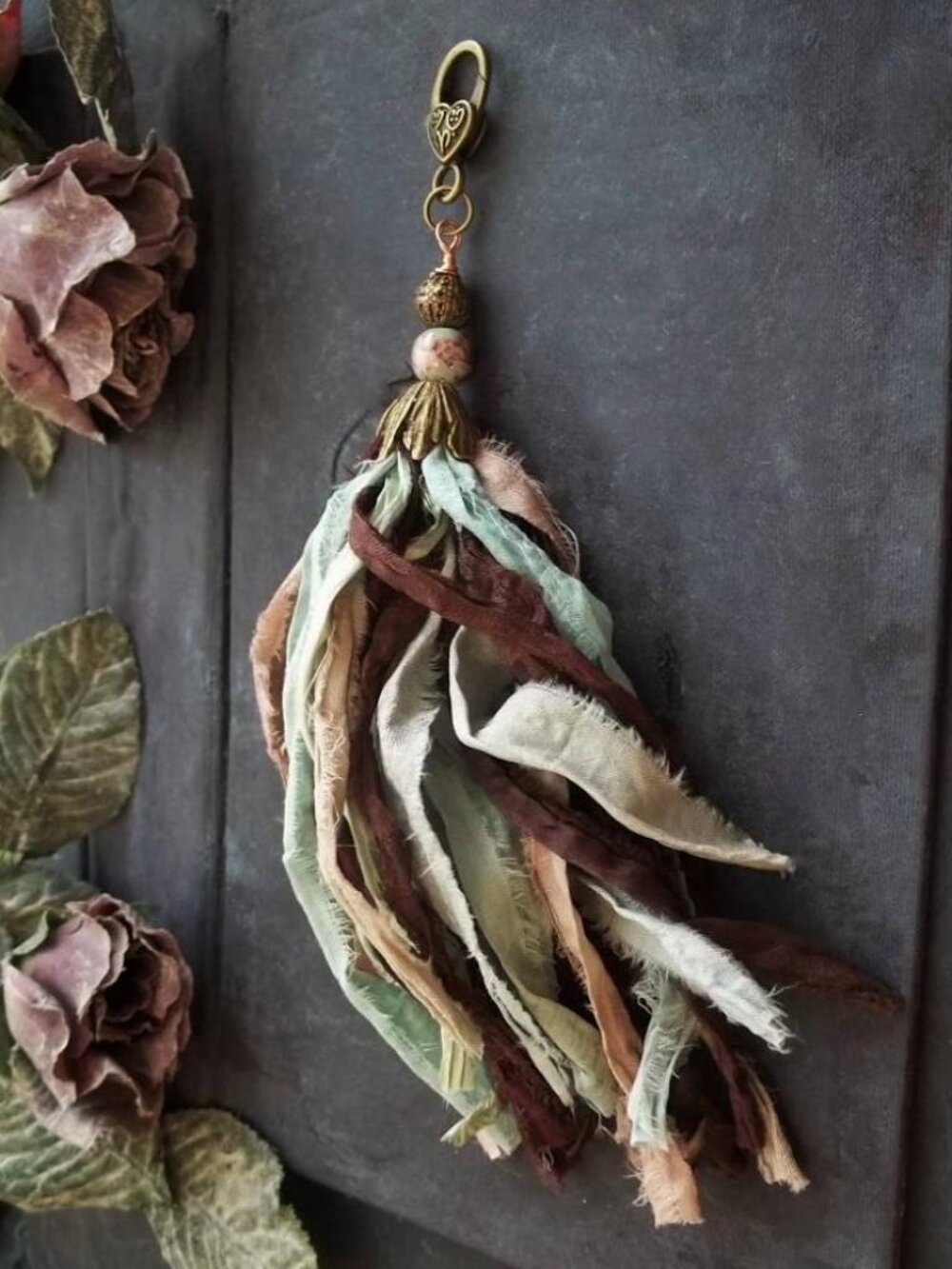 Handmade Recycled Sari Silk Tassel Keychain Bag Charm Bohemian Vintage Style